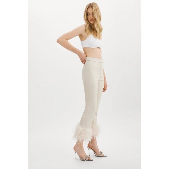 Lamarque Pagetta Faux Leather Cropped Flare Pants Bone Womens Size Large - Picture 11 of 11